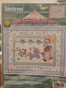 Janlynn Counted Cross Stitch Kit Circus Parade Birth Announcement Kit