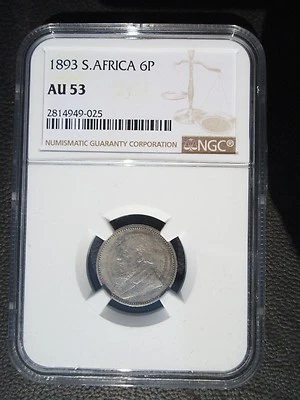 1893 South Africa 6 Six Pence, NGC AU 53 - Image 1 of 3