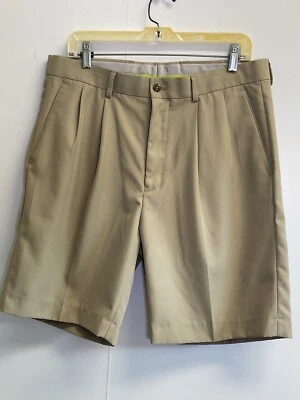 Pantalones Cortos de Golf Louis Raphael Para Hombres Talla 35 Tostado Caqui Sarga Plisados Delanteros Sin Hierro Foto 1 de 4