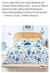 Love's cabin King Size Quilt Set Bedspread Coastal Blue - Picture 1 of 7