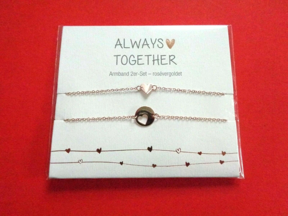 Armband 2er-Set HERZ Edelstahl 14 Karat rosevergoldet Always Together HCA - Bild 1 von 1