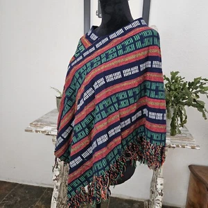 Vintage 70s Shawl Poncho Hand Woven Fringed Boho Hippie Festival Blanket Size OS - Picture 1 of 8