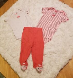 Baby Girls Carters Ladybug 3 Piece Set 6 Months Bodysuits and Pants 