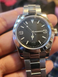 40mm Black Dial White Mark Stainless Steel Men's Automatic Watch VERY SMOOTH - Picture 1 of 9