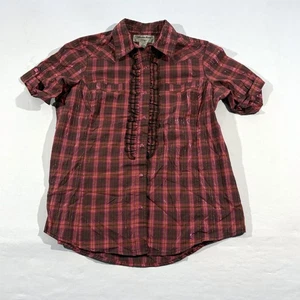 Wrangler Wrancher Women Pearl Snap Shirt Ruffle Metallic Western Cowgirl Pink M - Picture 1 of 9
