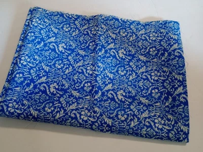Indian Hand Block Print Cotton 1 Yard 16" Length 38" Width Fabric Blue & White - Image 1 of 2