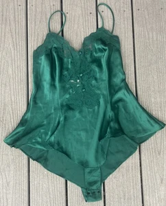 90’s Vintage Victoria’s Secret Emerald Green Satin Lace Teddy Bodysuit L Snap - Bild 1 von 10