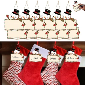 12 Pcs Christmas Stocking Name Tags Xmas Wooden Name Signs Snowman Stocking L... - Foto 1 di 7