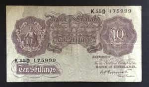 Banknote Of England Ten Shillings Mauve KO. Peppiatt. K55D. Circulated Condition - Picture 1 of 2