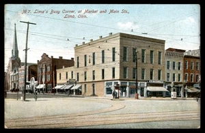 AK Limas belebte Ecke, an Markt und Hauptstraße, Vintage Ansicht, OH - Bild 1 von 2