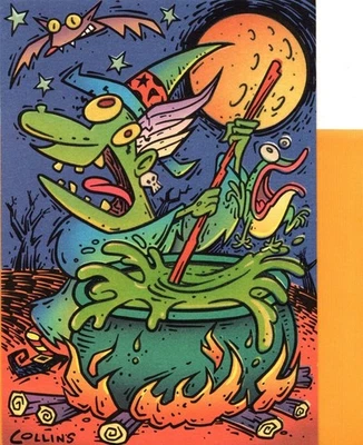 Tarjeta de felicitación Gibson vintage de Halloween Witch Brew caldero brilla en la oscuridad Foto 1 de 3