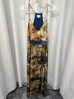 Nicole Miller Dress CL Maxi Built In Bra Lightweight Pockets Floral Earth Tones - Image 1 of 4