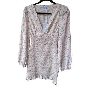 Prinzessin Polly Sawyer Langarm Blumen gesmoktes Minikleid Größe Damen 6 - Bild 1 von 8