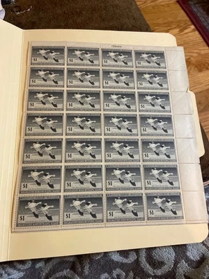 USA 1947 Federal Duck Stamp $1.00 Black Scott #RW14 MNH Rare Sheet of 28 Stamps - Image 1 of 4