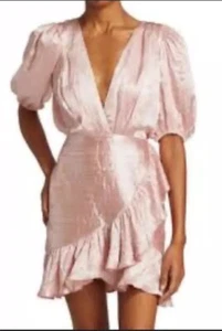 Ronny Kobo Mindy Dress Women’s Medium 8 Puff Sleeve Satin Pink HOCO Cocktail - Picture 1 of 14