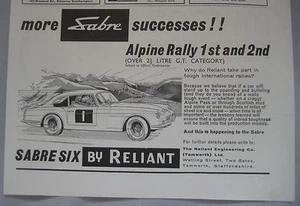 1963 Reliant Sabre Six rally successe Original advert - Picture 1 of 1