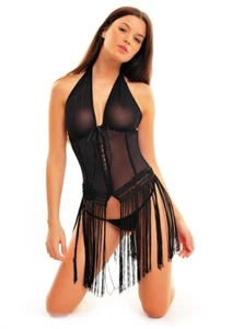 Z14087-535985) NEU EROTIK MARKEN CORSAGE NEGLIGEE SCHWARZ GR. 38 (M) TRANSPARENT - Bild 1 von 9