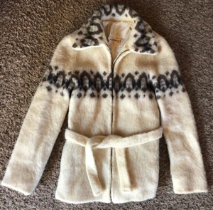 Vtg Icewool Icelandic BELTED Knit Arctic SHEEP Wool Jacket Women’s Small - Picture 1 of 5