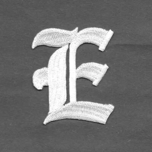 White Old English Letter E Patch 2" Embroidered Cut out Iron on Sew on - Picture 1 of 1