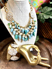 Seashell Statement Necklace & Bracelet Set* Vintage Repurposed Up Cycled Ooak