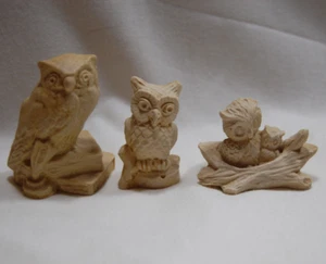 Owl Figurine Set of 3 Made In Mexico With Original Stickers - Picture 1 of 4