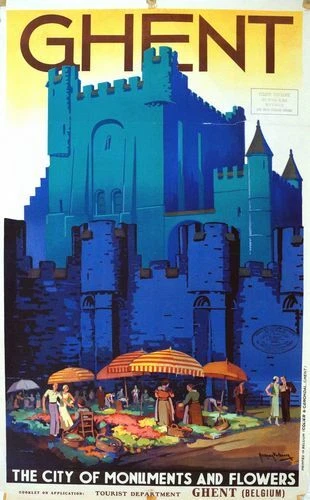 Vintage  Ghent Belgium The City of Monuments Tourism Poster Print A3/A4 - Image 1 of 1