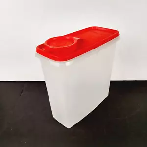 Tupperware Vintage Contenitore Cereali Custode 469-5 Trasparente con Coperchio Rosso Pieghevole - Foto 1 di 9
