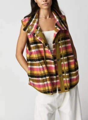 Manta envuelta Free People chaleco de gran tamaño a cuadros nuevo sin etiquetas bolsillos forrados en S Foto 1 de 4