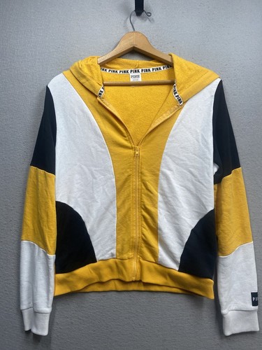 UNDERCOVER Victoria Secret Felpa Rosa con Cappuccio Donna Taglia Large Nero Giallo Bianco *No Coulisse