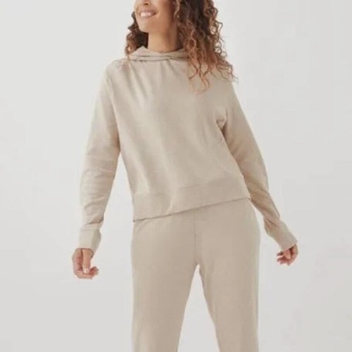 OFF WHITE Pact Pullover Manica Lunga Tasca Anteriore Canguro Felpa con Cappuccio Crema Donna Taglia Media