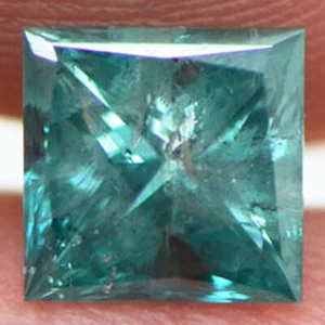 Princess Shape Diamond Real Fancy Turquoise Color Loose Certified I1 0.96 Carat - Picture 1 of 8