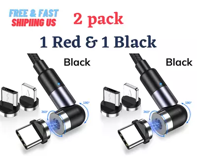 LED Flowing Light Up Magnetic Cable For Micro USB Samsung iPhone- 2 Packs 3.8 ft - Image 1 of 4