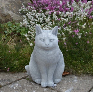 Katze Kätzchen Kater Steinfigur H.29 cm 22 x 18 cm Grau 9 kg Beton frostsicher - Bild 1 von 7