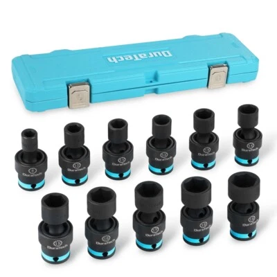 DURATECH 11PCS 3/8" Dr Swivel Socket Set Shallow Universal Impact Sockets 8-19mm - Image 1 of 4