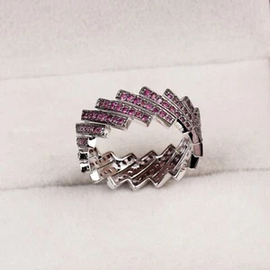 925 Sterling Silver Pave Set Ruby Diamond Eternity Wedding Band All Ring Size - Picture 1 of 8