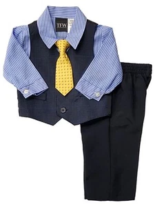 TFW Infant Boys Blue & Black Vest 4-Piece Suit Holiday Dress Up Outfit 6-9m - Picture 1 of 1