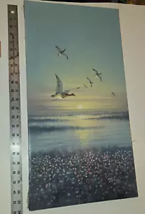 Vintage Original Oil Paintinggeese at sunrise Signed Peters Wood 12x24 - Picture 1 of 7