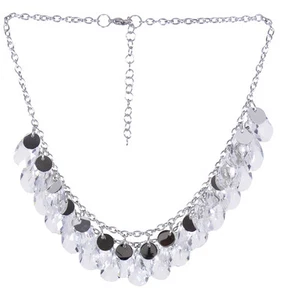 Stainless Steel Multi Disk and Pear Shape Clear Crystal Necklace - Picture 1 of 1