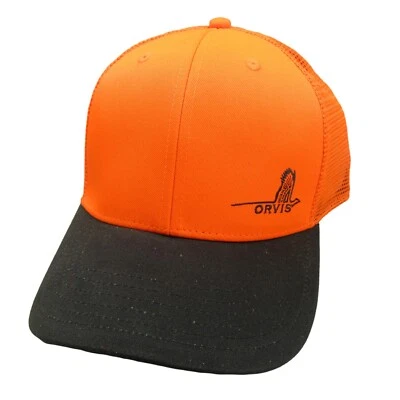 Orvis 野鸡标志橙色网眼卡车司机帽子男式平沿帽新品 — 第 1/4 张图片