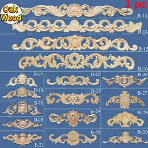 1x Wood Applique Euro Wooden Carved Decal Unpainted for Wall Furniture Decor - Picture 1 of 3
