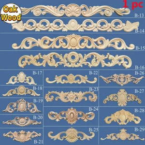 1x Wood Applique Euro Wooden Carved Decal Unpainted for Wall Furniture Decor - Picture 1 of 3