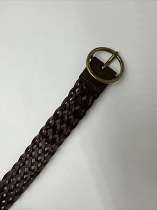 Lp Blue Women's Belt Size Medium Skinny Woven Braided Brown Leather - Picture 1 of 6