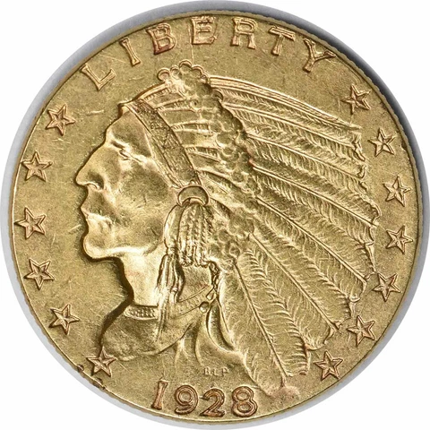 1928 $2.50 Gold Indian AU Slider Uncertified #1123 Cover