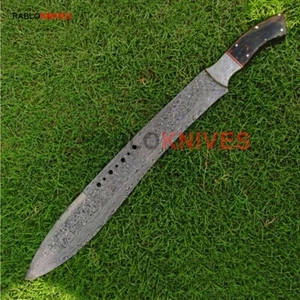 17" Hand Forged  Damascus Steel Hunting Full Tang Bowie Machete Knife / Micarta - Picture 1 of 3