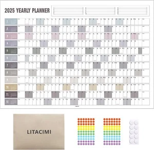 2025 Yearly Wall Calendar with Holidays, Full Year Calendar One Page, Annual ... - Picture 1 of 6