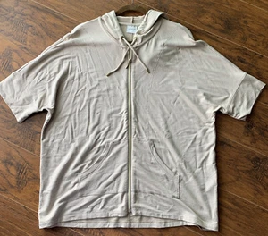 Chicos Size 2 ZENERGY WOMANS Hooded Dolman Sleeve Jacket BEIGE TAN Full Zip Sz M - Picture 1 of 8