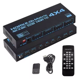 Black 12V HDMI Matrix Switch Box 4 in 4 out Adapter Switcher w/ Remote Control - Picture 1 of 7
