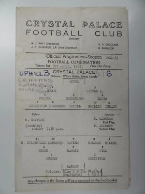 CRYSTAL PALACE v COLCHESTER U | 1962/1963 | RESERVES | 3 APR 1963 | UK FREEPOST - Image 1 of 3