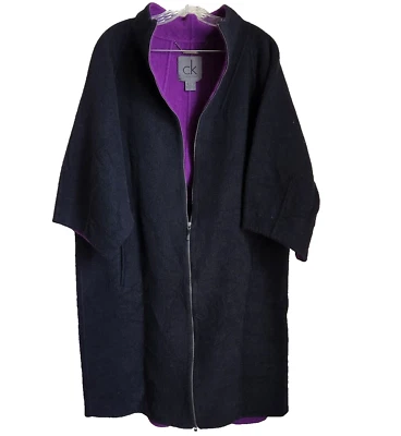 Calvin Klein Womens Overcoat Size XL Zipper Black Angora Wool Half Sleeve Poncho - Image 1 of 4