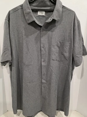 HURLEY Icon 弹力衬衫男式 XXL 衬衫袖(灰色)纽扣/轻便 — 第 1/4 张图片